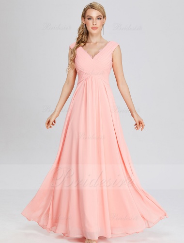 A-line Off-the-shoulder Floor-length Chiffon Bridesmaid Dress with Lace