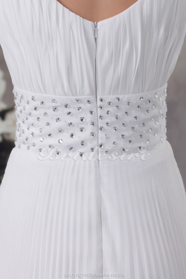 A-line V-neck Floor-length Sweep Train Sleeveless Chiffon Wedding Dress