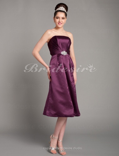 A-line Satin Tea-length Straps Bridesmaid Dress with Removale Straps
