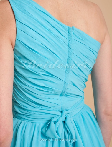 A-line Knee-length One Shoulder Chiffon Side-Draped Bridesmaid Dress