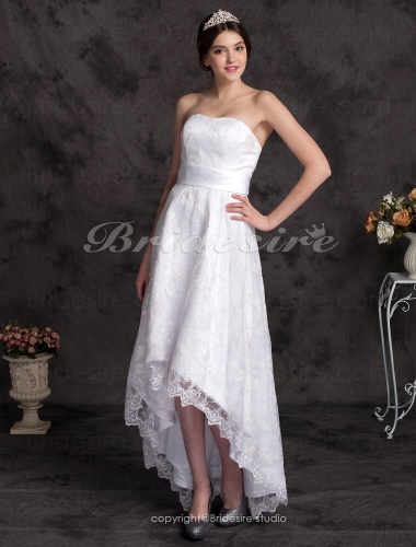 A-line Asymmetrical Lace Sweetheart Wedding Dress