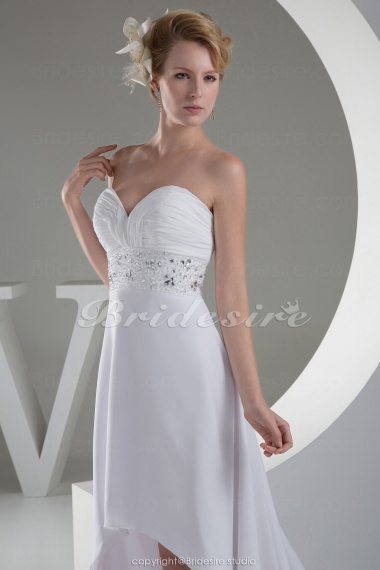 A-line Sweetheart Asymmetrical Court Train Sleeveless Chiffon Wedding Dress
