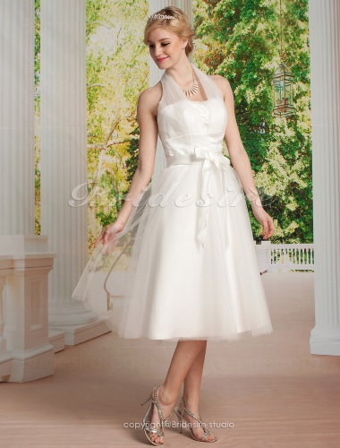 Empire Tulle Knee-length Halter Wedding Dress