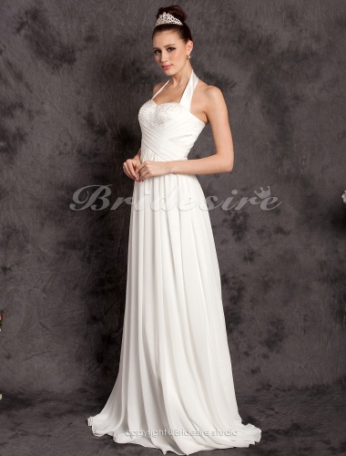 Sheath/Column Chiffon Floor-length Halter Wedding Dress