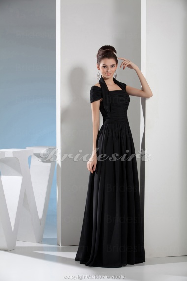 A-line Halter Floor-length Short Sleeve Chiffon Dress
