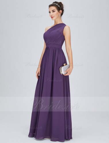 A-line One Shoulder Floor-length Chiffon Prom Dress