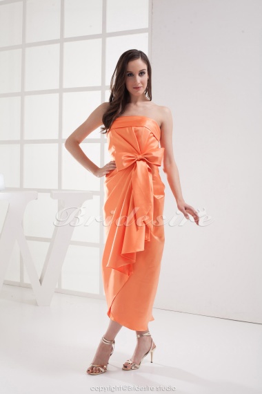 Sheath/Column Strapless Tea-length Sleeveless Stretch Satin Dress