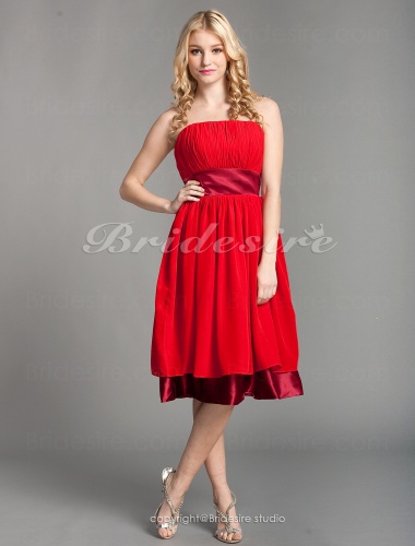 A-line Chiffon Empire Knee-length Strapless Bridesmaid Dress