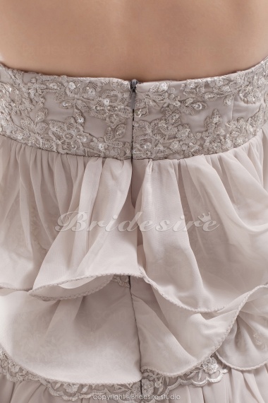 A-line Strapless Short/Mini Sleeveless Lace Chiffon Dress