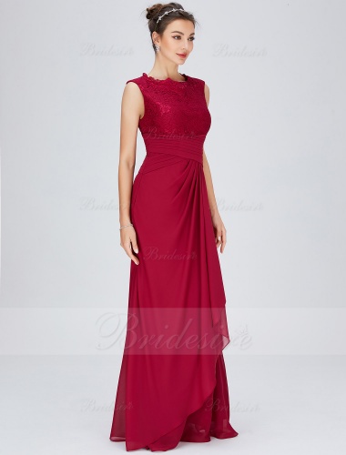 Sheath/Column Scoop Floor-length Chiffon Bridesmaid Dress with Lace