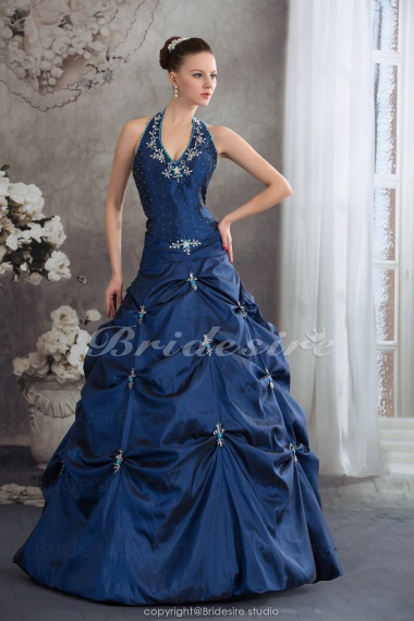 Ball Gown Halter Floor-length Sleeveless Taffeta Dress