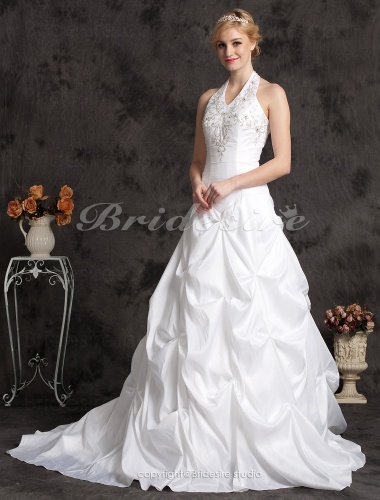 Ball Gown Halter Taffeta Chapel Train Plus Size Wedding Dress