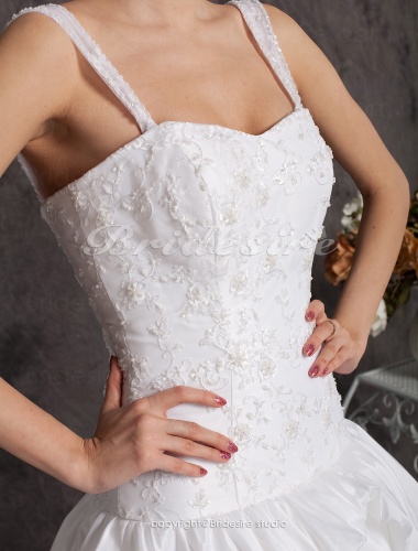 Ball Gown Off-the-shoulder Taffeta Chapel Train Tiered Wedding Dress