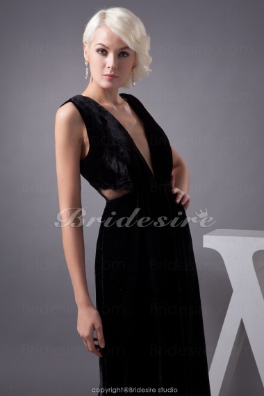 A-line V-neck Floor-length Sleeveless Stretch Satin Dress