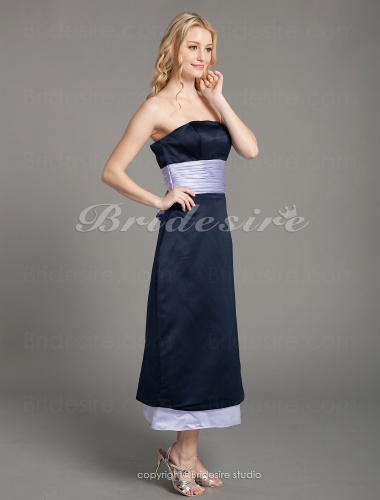 A-line Satin Tea-length Strapless Bridesmaid Dress