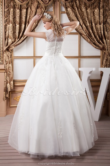 Princess Square Floor-length Sleeveless Satin Organza Wedding Dress