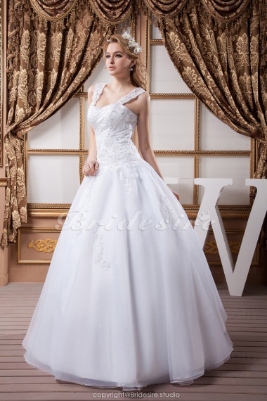Princess Scoop Floor-length Sleeveless Satin Lace Wedding Dress