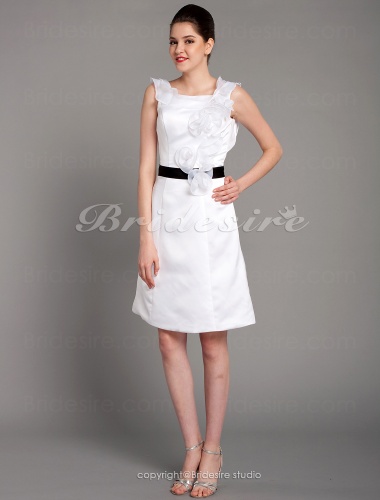 A-line Satin Knee-length Scoop Bridesmaid Dress
