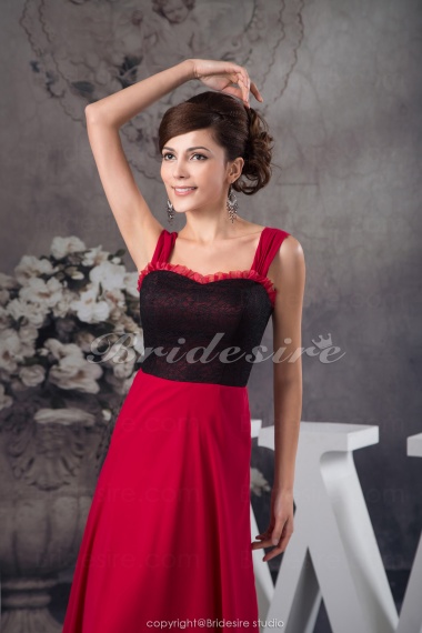 A-line Square Floor-length Sleeveless Chiffon Dress