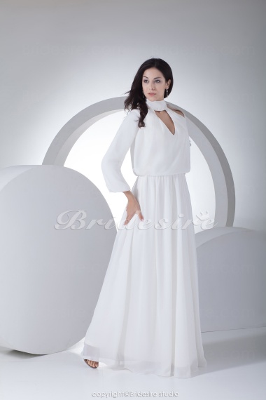 Sheath/Column V-neck High Neck Floor-length 3/4 Length Sleeve Chiffon Dress