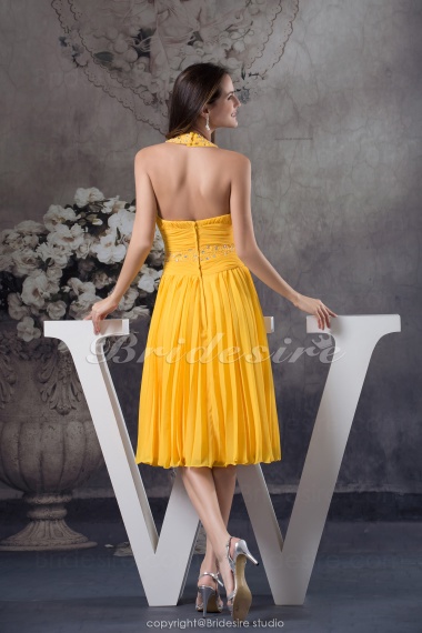 A-line Halter Tea-length Sleeveless Chiffon Dress
