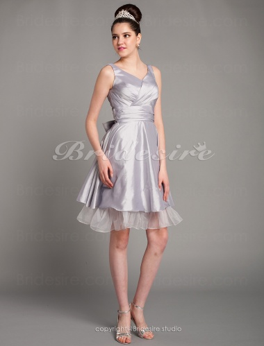 A-line Organza Over Taffeta Knee-length Straps Bridesmaid Dress