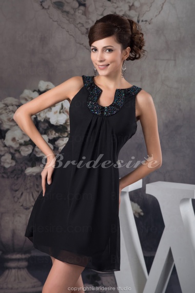 A-line Scoop Short/Mini Sleeveless Chiffon Dress