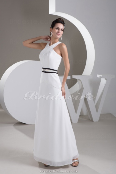 A-line Halter Floor-length Sleeveless Chiffon Dress