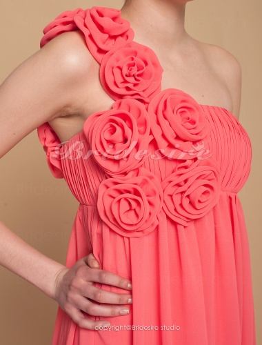 Sheath/Column Floor-length Chiffon One Shoulder Bridesmaid Dress With Flower(s)