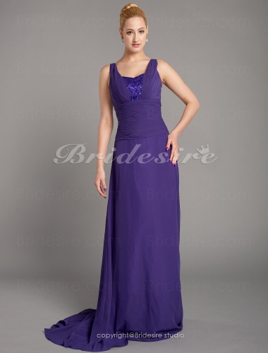 A-line Chiffon Sweep/ Brush Train Straps Mother of the Bride Dress