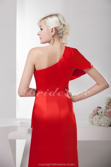 A-line One Shoulder Asymmetrical Short Sleeve Satin Dress
