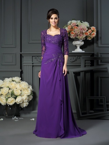 A-line Sweetheart Half Sleeve Chiffon Mother of the Bride Dress