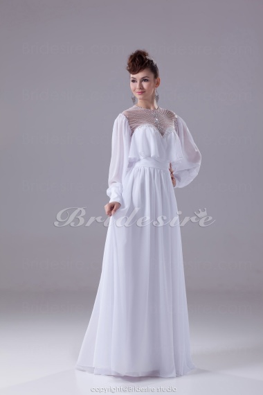 A-line Jewel Floor-length Long Sleeve Chiffon Wedding Dress