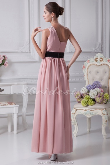 Sheath/Column One Shoulder Floor-length Sleeveless Chiffon Stretch Satin Bridesmaid Dress