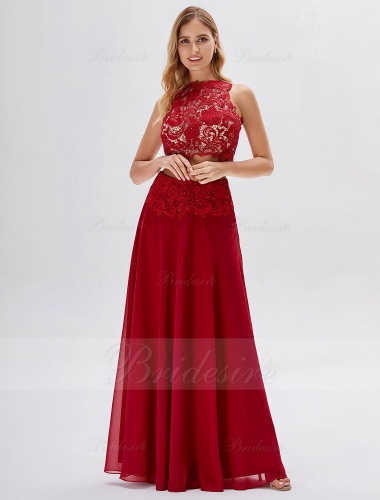 A-line High Neck Floor-length Prom Dress