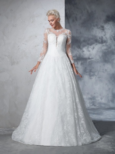 Ball Gown Scoop Long Sleeve Lace Wedding Dress