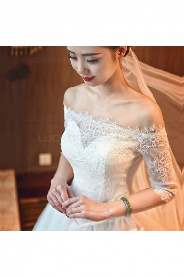 Ball Gown Off-the-shoulder 3/4 Length Sleeve Lace Wedding Dress