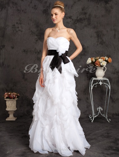 A-line Floor-length Organza Sweetheart Strapless Princess Wedding Dress