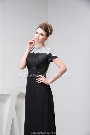 A-line Scoop Floor-length Short Sleeve Satin Organza Dress