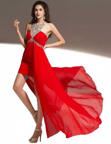 A-line Jewel Floor-length Chiffon Prom Dress