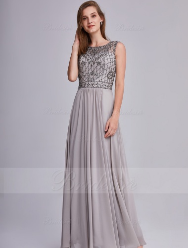 A-line Scoop Floor-length Prom Dress