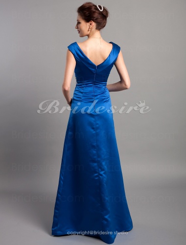 A-line V-neck Princess Stretch Satin Floor-length Bridesmaid/ Wedding Party Dress