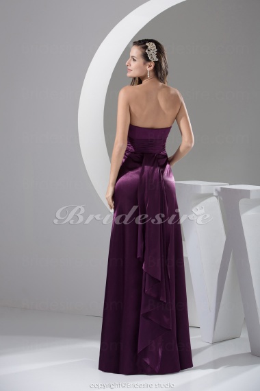 A-line Strapless Floor-length Sleeveless Satin Bridesmaid Dress