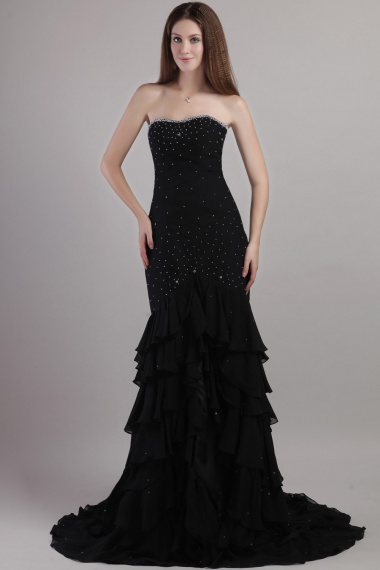 A-line Strapless Floor-length Chiffon Taffeta Prom Dress