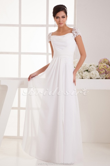 A-line Strapless Floor-length Short Sleeve Chiffon Wedding Dress