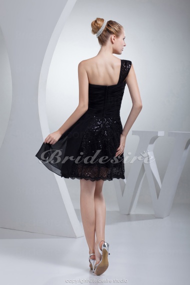 Sheath/Column One Shoulder Short/Mini Sleeveless Chiffon Sequined Dress
