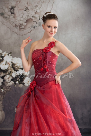 Ball Gown One Shoulder Floor-length Sleeveless Organza Wedding Dress