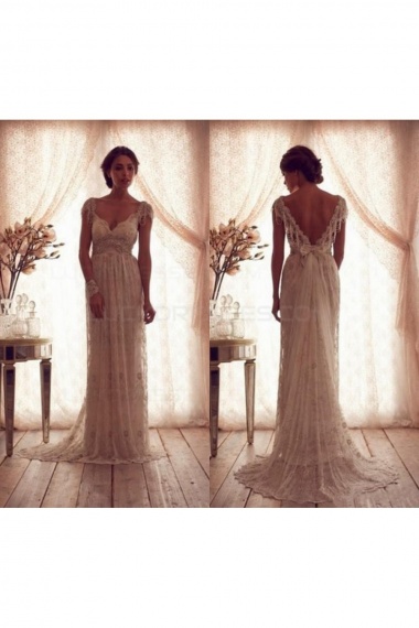 Sheath/Column V-neck Sleeveless Lace Wedding Dress