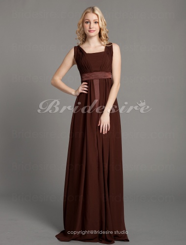 A-line Chiffon V-neck Floor-length Sleeveless Bridesmaid Dress