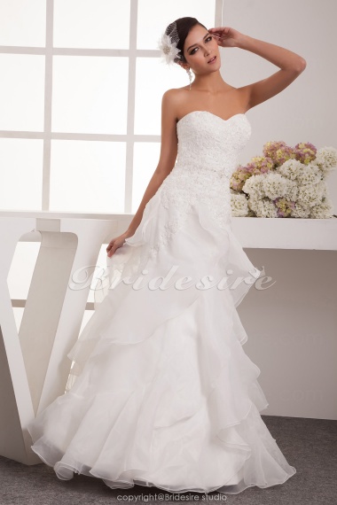 A-line Sweetheart Floor-length Sleeveless Satin Chiffon Wedding Dress